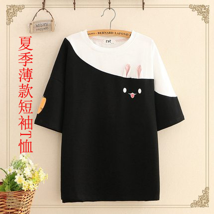 Black Thin Stereo Rabbit EarsJade 9 junior middle school high school student Short sleeve T-shirt summer wear lovely Half sleeve Compassionate easy summer Eldest child Girl Dress
