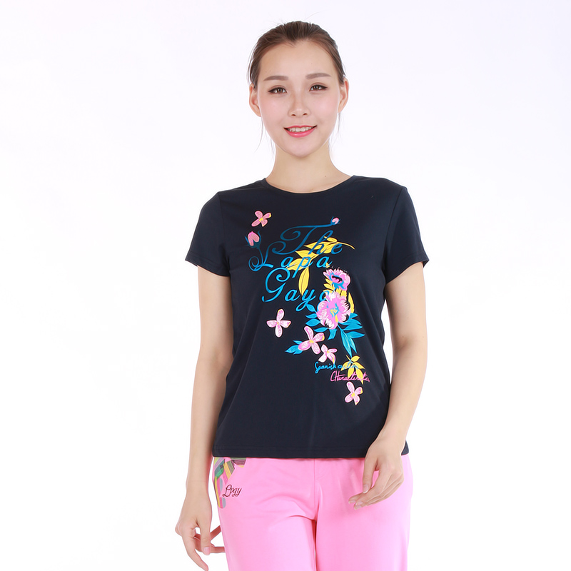 Navy BlueBig size Women's wear Spring and summer printing Crew neck Short sleeve ma'am T-shirt   Self cultivation Show thin leisure time jacket A6T0126A