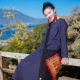 Bạn Yi phong cách quốc gia phụ nữ mùa xuân lanh lanh Trung Quốc áo dài váy áo mùa thu và mùa đông retro váy sườn xám - Váy dài váy da báo