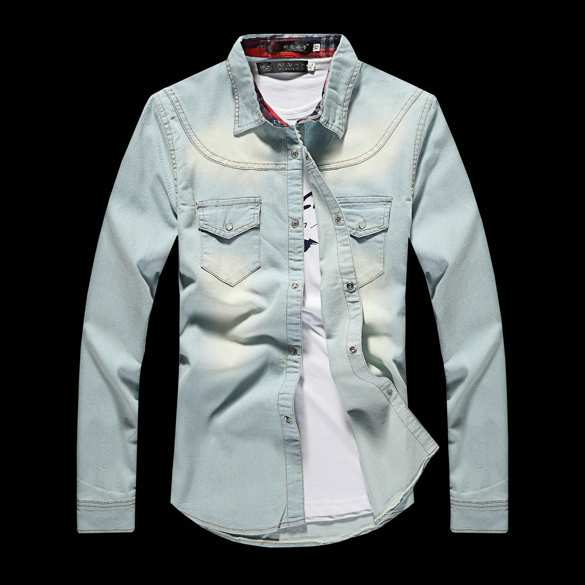 Light Sky Blue2020 spring and autumn Trendy man Korean version Self cultivation leisure time loose coat man Long sleeve cowboy shirt Thin shirt summer men's wear