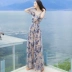 Mùa hè 2019 mới của phụ nữ V-cổ voan quây quây đầm váy boho đi biển dài - Váy eo cao Váy eo cao