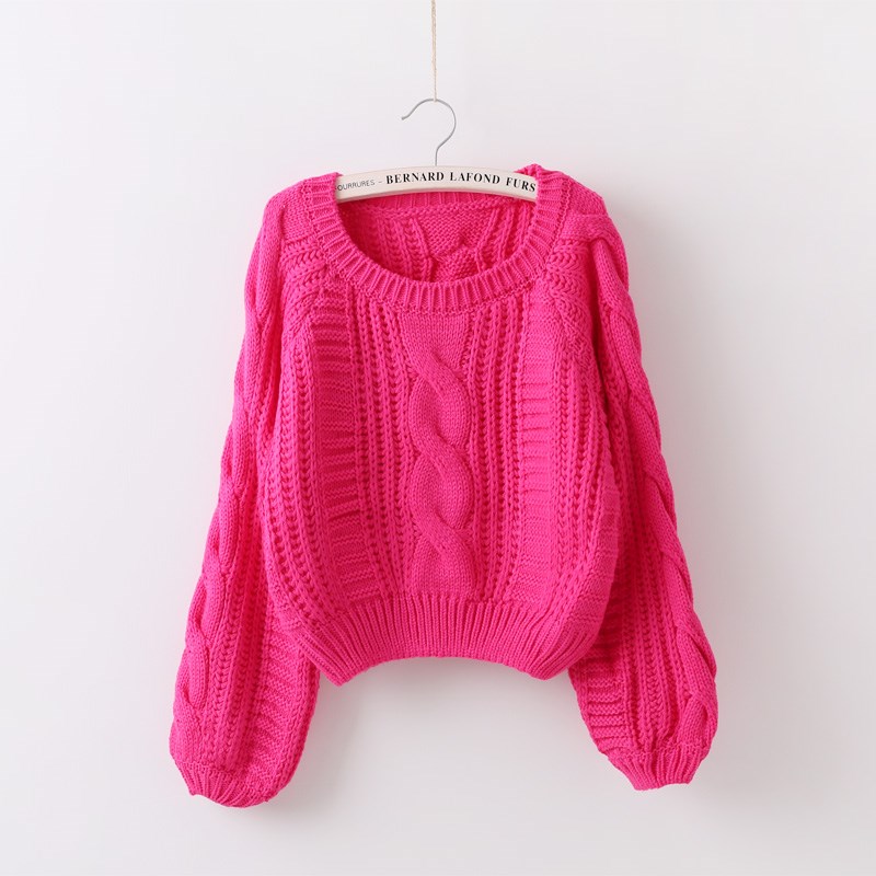 2018秋季新款版套头毛衣女加厚粗线灯笼袖宽松短款针织麻花上衣|msdalam kategori Butik wanita / wanita, sweater - dari Buy2taobao.com untuk memberikan perkhidmatan ejen Taobao profesional membeli