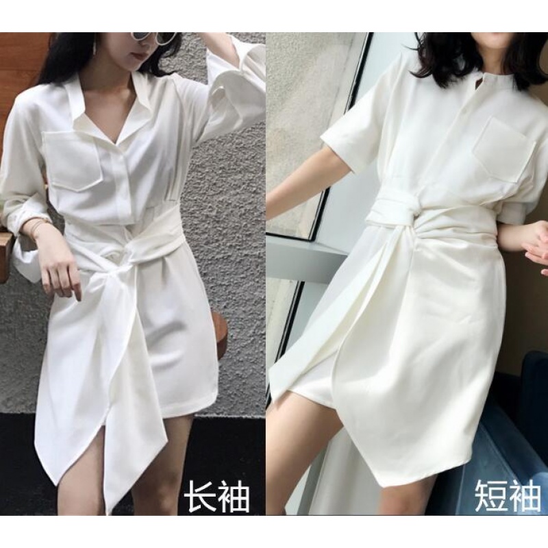 2019春夏新款 白色高腰系带款收腰显瘦衬衫式连衣裙裙子夏|ruв категории Детская одежда, рубашка - от Buy2taobao.com для оказания профессиональной услуги покупки агента Taobao