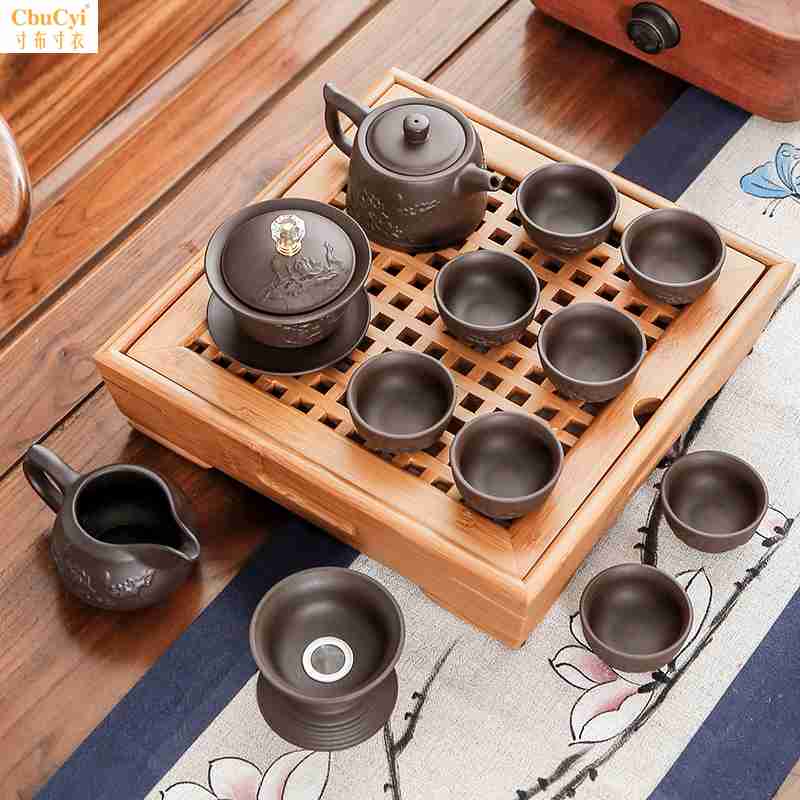 紫砂功夫茶具套装家用陶瓷简约泡茶器办公室整套实木茶盘干泡茶台在类目 餐饮具, 茶具, 功夫茶具中 - 来自Buy2taobao.com提供专业的淘宝代购服务