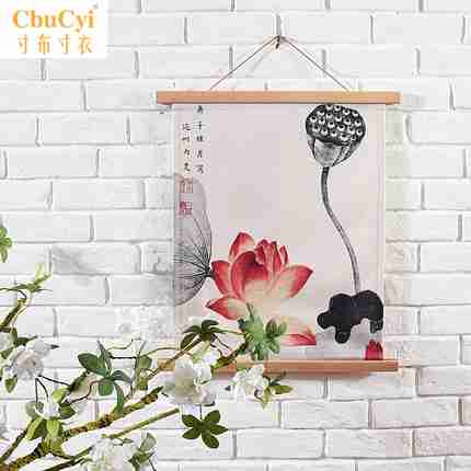 Wood rings Chinese style Buddhist mood Lotus Valance Cotton and hemp Fabric art solid wood Hanging picture Tapestries suspension Background cloth Tapestryin the Home Fabric , Tapestry/Tapestry category - from Buy2taobao.com to provide professional Taobao agent buy service