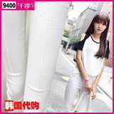 韩国代购9400新品竖条铅笔裤明星大牌九分打底裤 女 秋冬女裤女装