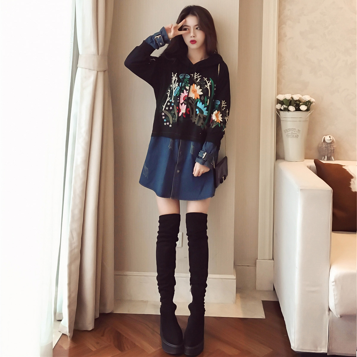 大码新款女胖mm2018牛仔洋气套装200斤胖妹妹假两件套春装连衣裙|msdalam kategori Butik wanita / wanita, wanita saiz besar - dari Buy2taobao.com untuk memberikan perkhidmatan ejen Taobao profesional membeli