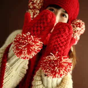 超大球球连指毛线手套...