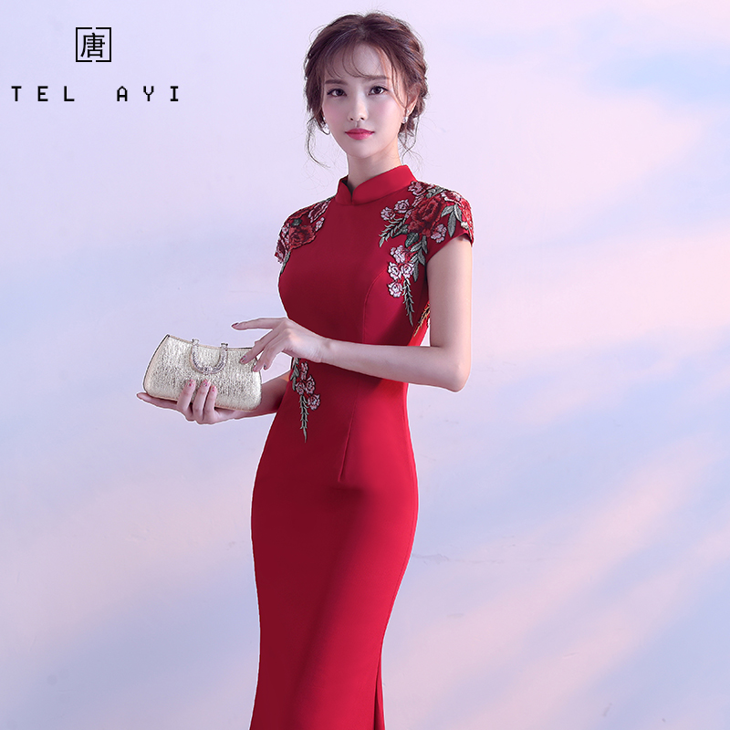 敬酒服新娘2017新款秋季红色结婚鱼尾长款旗袍宴会晚礼服修身显瘦|msdalam kategori Butik wanita / wanita, perkahwinan/Cheongsam/pakaian, pakaian/malam - dari Buy2taobao.com untuk memberikan perkhidmatan ejen Taobao profesional membeli