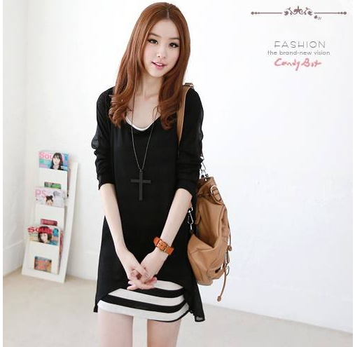 雪纺条纹长袖背心...