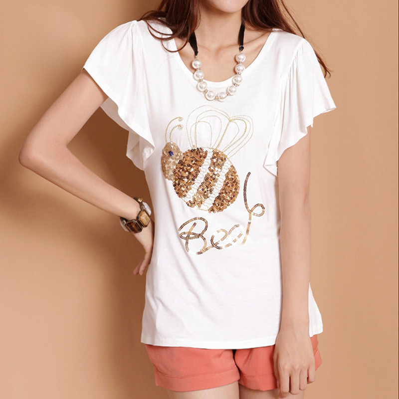 圆领蜜蜂图案t恤...