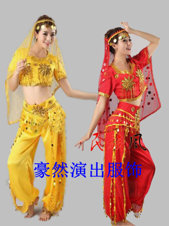新款新疆天竺<em>少女</em>印度维吾尔民族<em>舞蹈裙</em>演出表