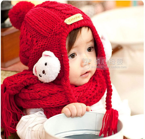 2015 новый медведь зимняя шапка мех детские шапки девочка мальчик головные
