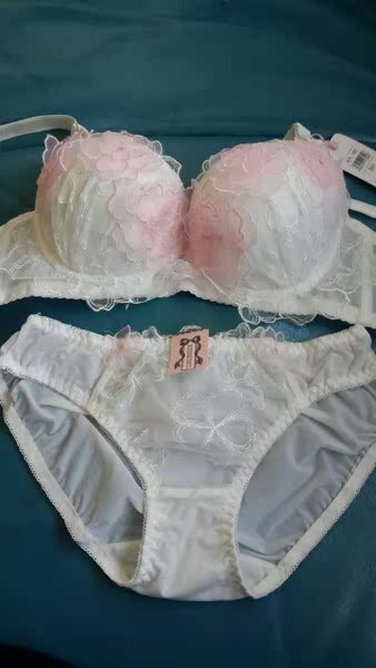 包邮纯白色蕾丝可爱文胸套装女士内衣半透明蕾丝花瓣调整型聚拢