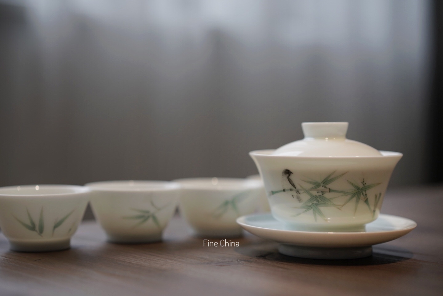 瓷器口-全手工手绘竹禽图盖碗四杯组 功夫茶具 文人瓷在类目 餐饮具, 茶具, 整套茶具中 - 来自Buy2taobao.com提供专业的淘宝代购服务
