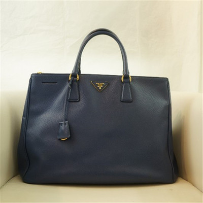 PRADA SAFFIANO 深蓝色双拉链大号通勤包手