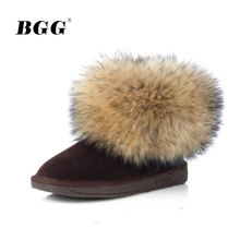 BGG新款雪地靴 超浓密羊毛防水真皮平底女短