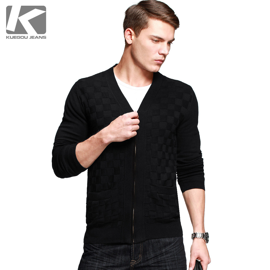 包邮 商务休闲<em>针织</em>衫 <em>男式</em>长袖<em>针织</em>衫 <em>开衫</em>毛衣