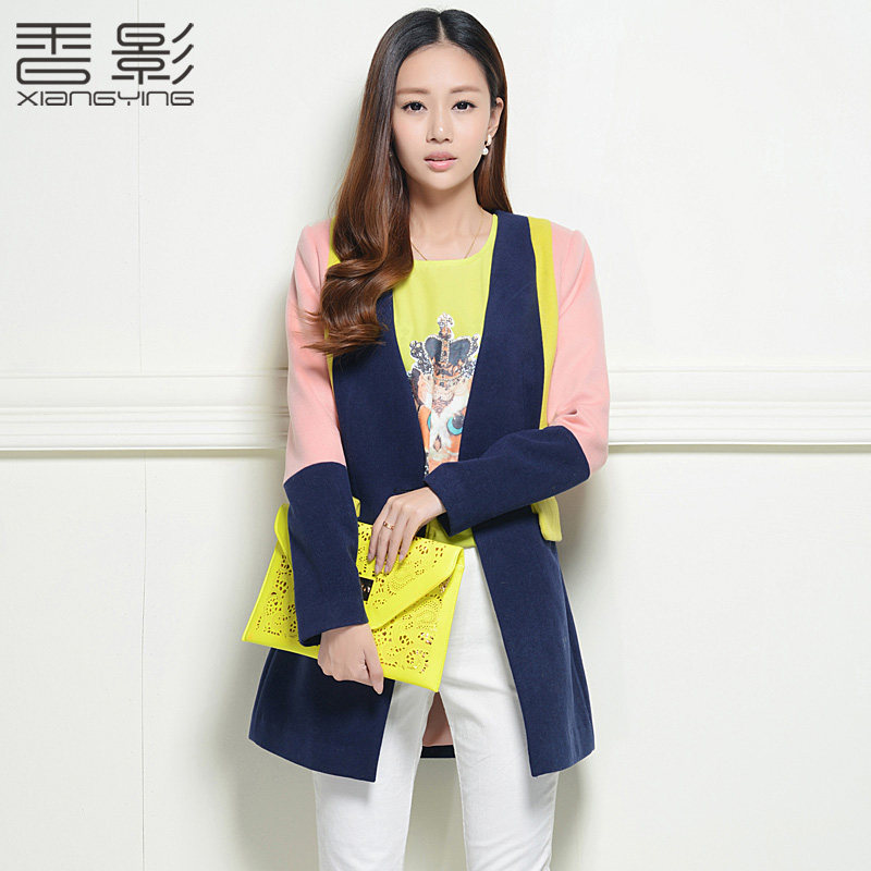 【<em>香影</em>2013<em>冬季外套</em>女装修身拼色呢子衣韩版