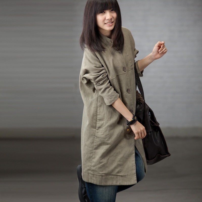 W1290A 简约大气棉质立领长袖女长款风衣 2012秋 米兰宣言-米可可