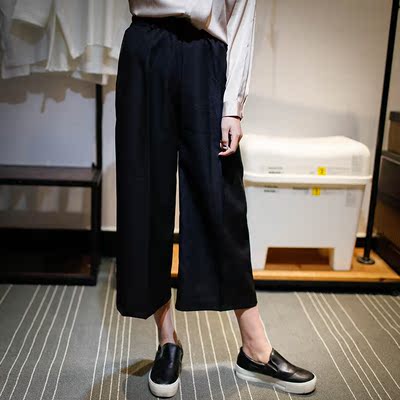 春秋大码中线松紧腰西装灰色阔腿裤女九分裤韩