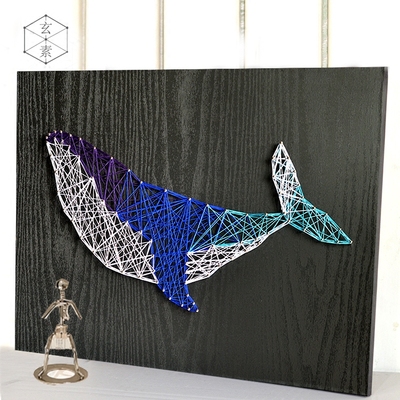 蓝鲸北欧纱线画立体钉子绕线画摆件礼物手工diy材料包邮