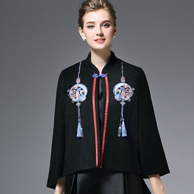 中国民族风唐装女上衣披肩外套秋冬新款中式刺