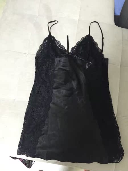 性感睡衣女 粉红丝绸睡裙女诱惑 冬 黑色镂空家居吊带裙 春季