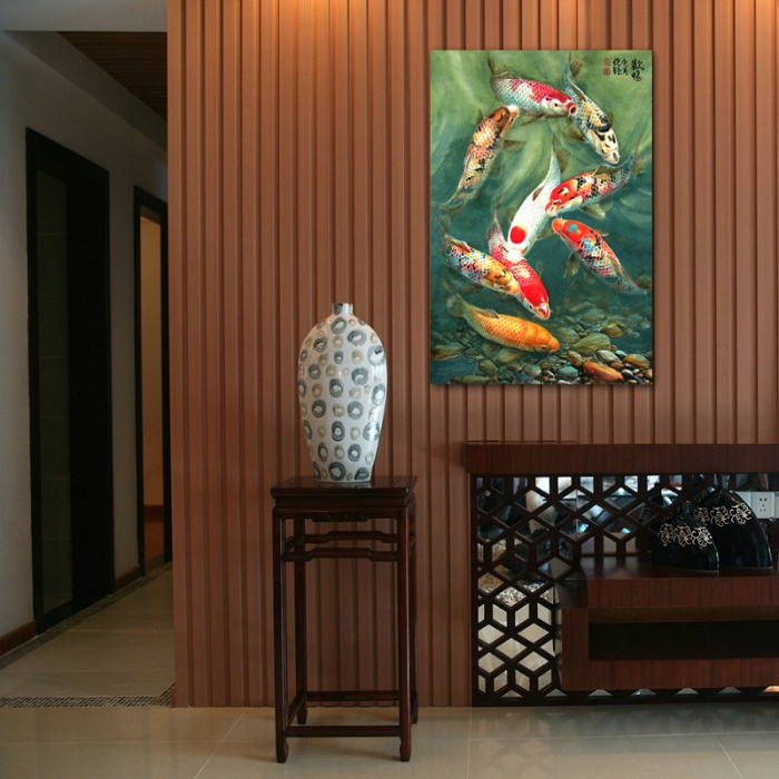 装饰画现代客厅挂画卧室壁画餐厅多联画无框画墙画九鱼图单联包邮