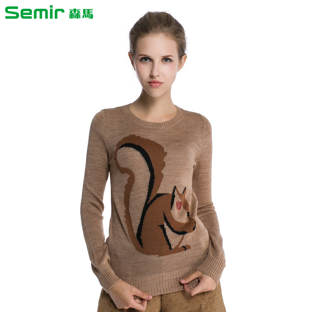 Semir/森马 女装春装新款<em>圆领</em>套头<em>薄毛衣</em>女 修