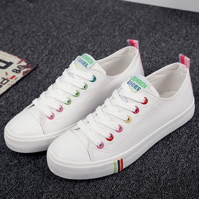 人本小白鞋女糖果色帆布鞋女白色球鞋女士布鞋