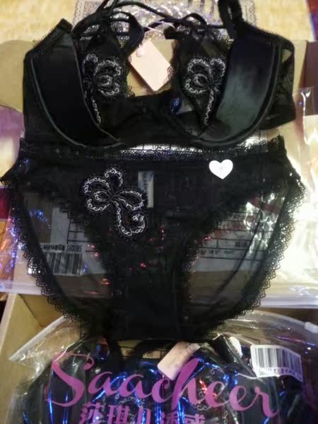 2件包邮春夏欧美时尚刺绣女士内衣性感透明诱惑聚拢文胸套装超薄