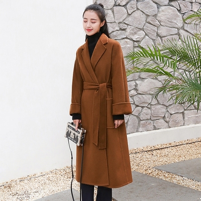 2016冬季新款韩国东大门焦糖色羊毛呢外套纯