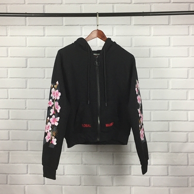 show off white wall ow 樱花外套刺绣花卉拉链开衫帽衫女款潮牌