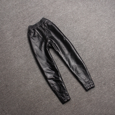 欧洲站2016秋冬新款女士真皮九分裤百搭松紧
