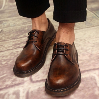 春夏季低帮马丁靴男神复古工装大头皮鞋英伦时