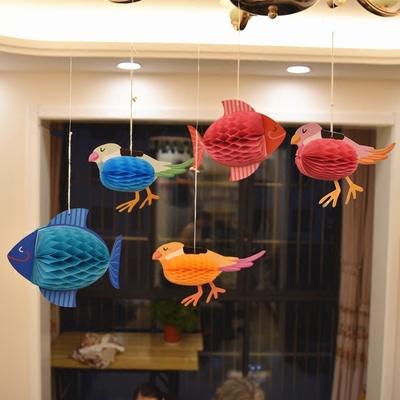六一儿童节纸花球立体卡片鱼鸟纸蜂窝节日装饰派对用品幼儿园吊饰