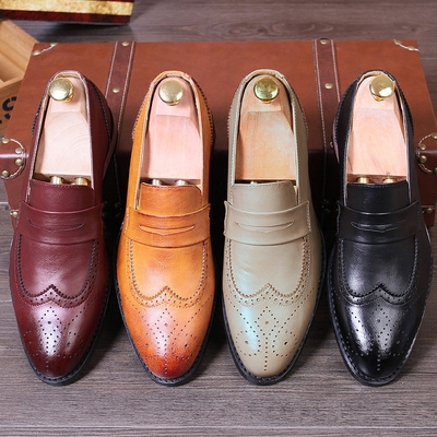 春秋韩版尖头男潮流发型师皮鞋英伦风男士透气