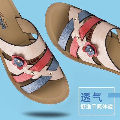 2016夏季新款中老年妈妈拖鞋女夏坡跟中年凉