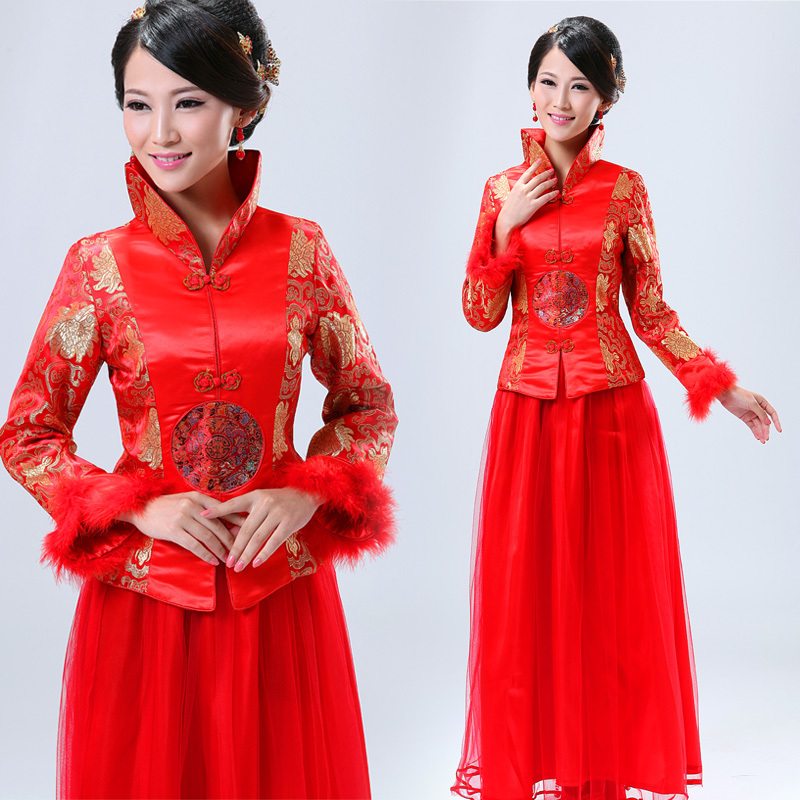 红色新娘敬酒服结婚婚礼改良时尚秋冬季复古长