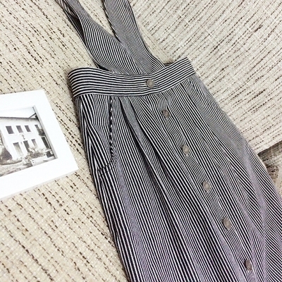 欧洲站maje0春夏条纹背带裙韩版高腰连衣裙包