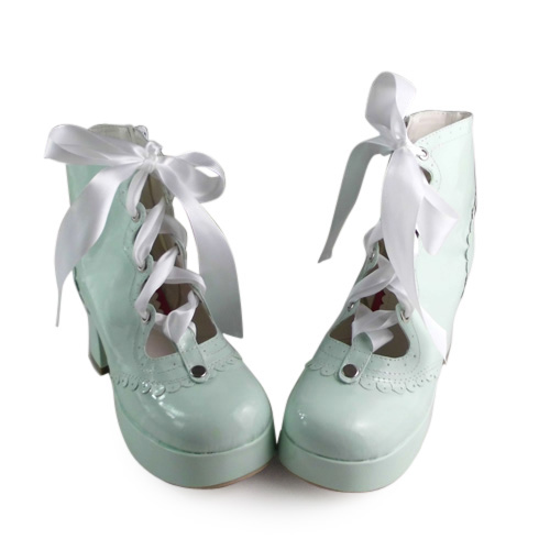 an * tai * na *   LOLITA   COS Retro elegant style silk ribbon Hollow out Single shoes 9973 Square heel waterproof