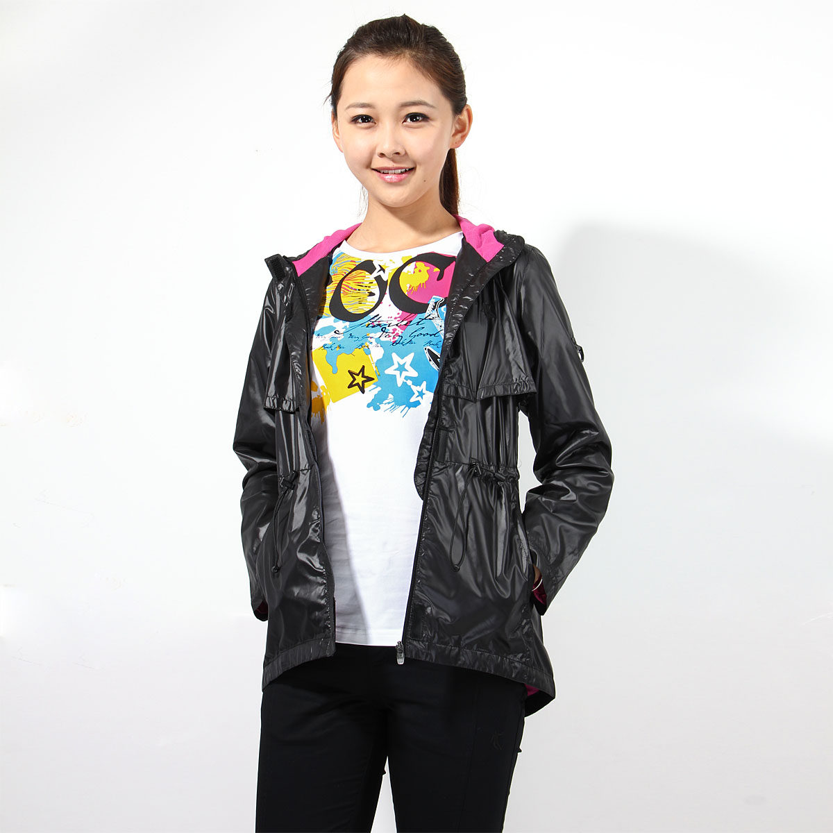 <em>乔丹女装</em>涤纶带帽<em>运动服</em>糖果色保暖<em>外套</em>风衣运