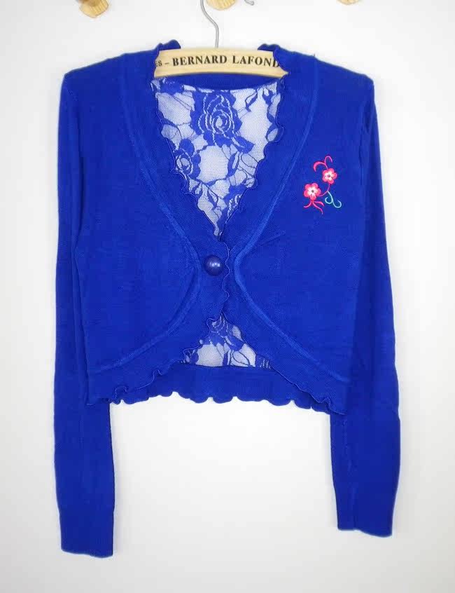 【2013 <em>短装披肩</em> 长袖<em>针织开衫</em> 背后蕾丝 波浪